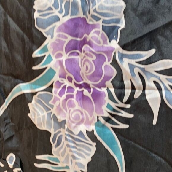 Handmade Batik Floral Scarf With Purple Teal Design - Picture 3 of 4